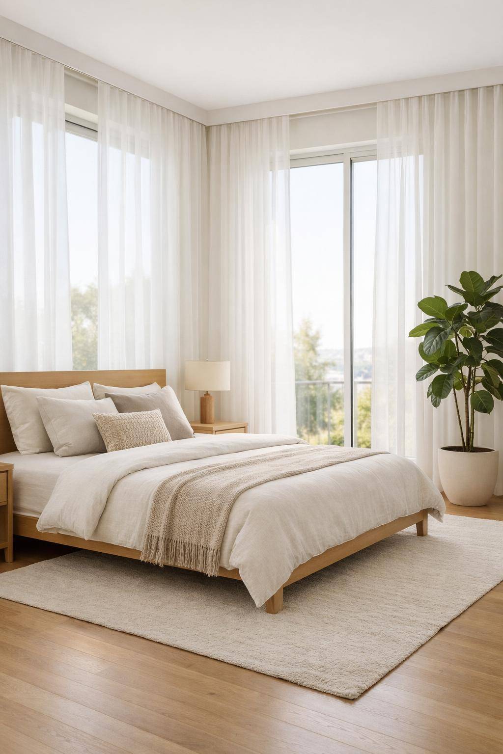 Modernes Schlafzimmer einrichten- Ersetze schwere Vorhänge mit leichten Stoffen