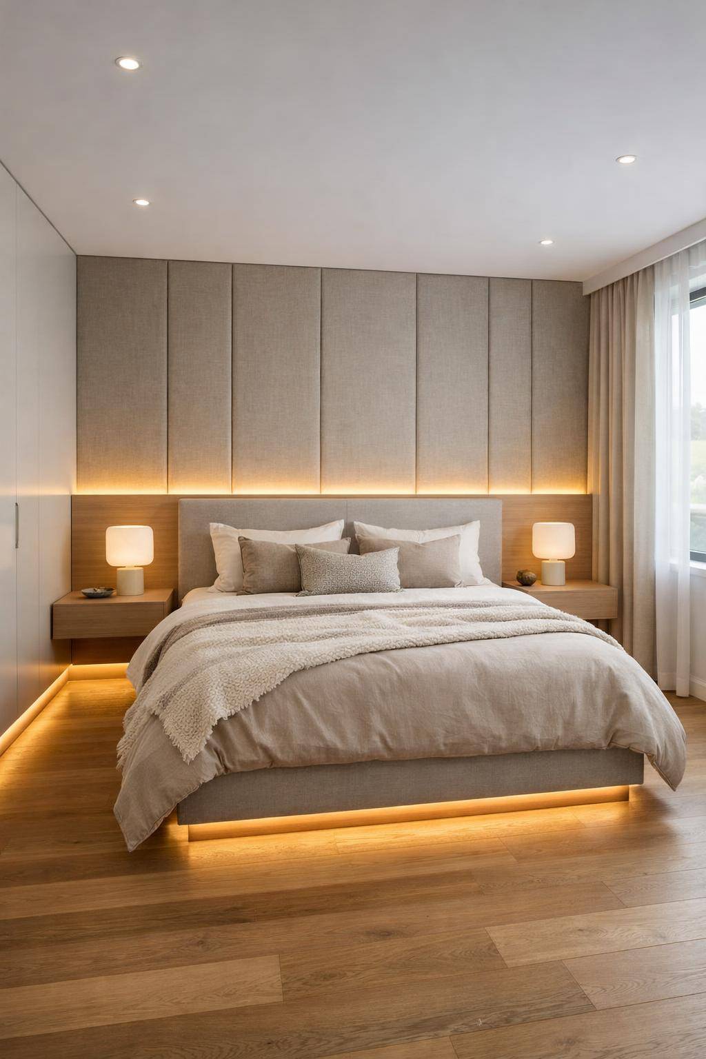 Modernes Schlafzimmer einrichten- Integriere indirekte Lichtquellen für Behaglichkeit