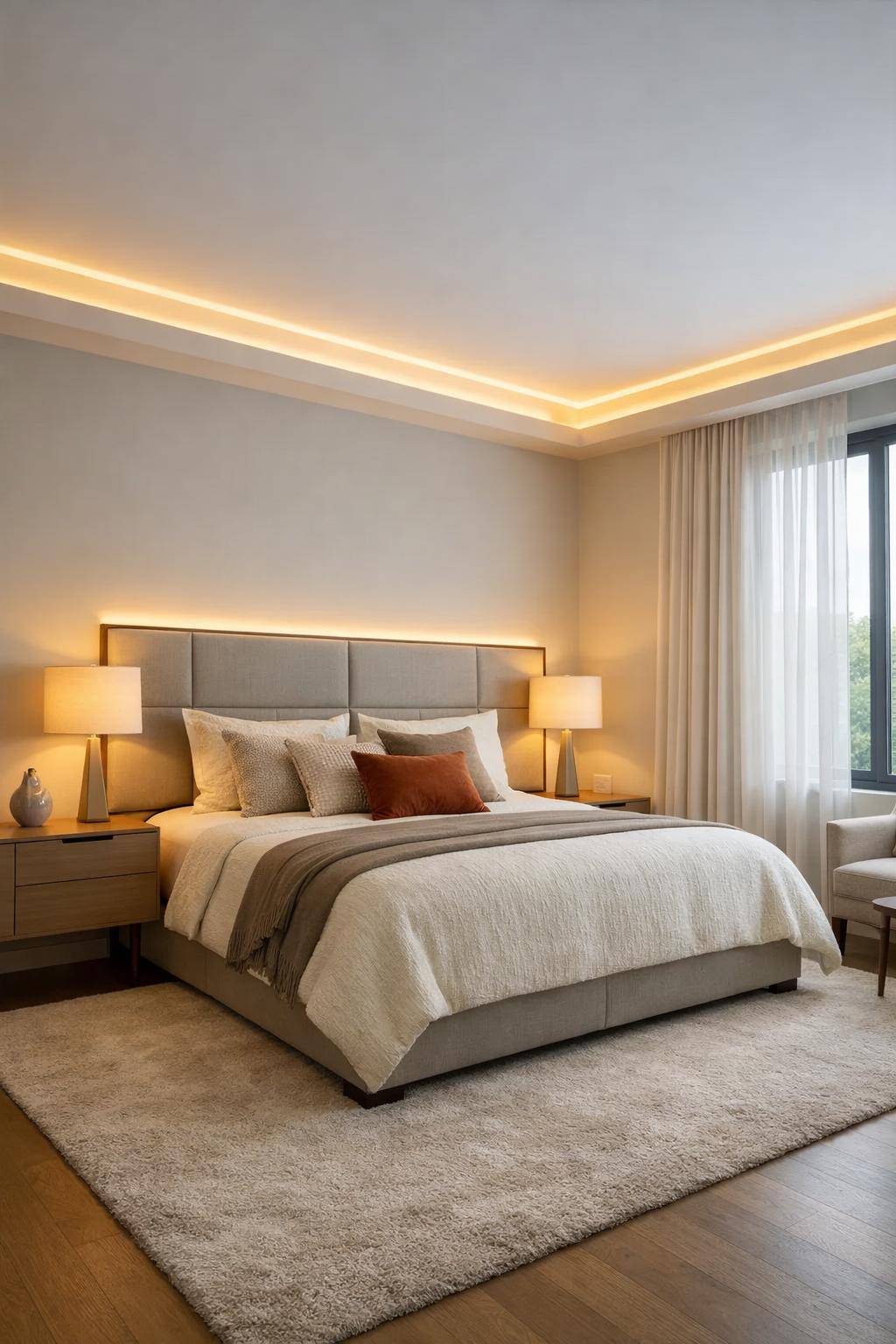 Modernes Schlafzimmer einrichten- Integriere smarte Beleuchtung für stimmungsvolle Atmosphäre