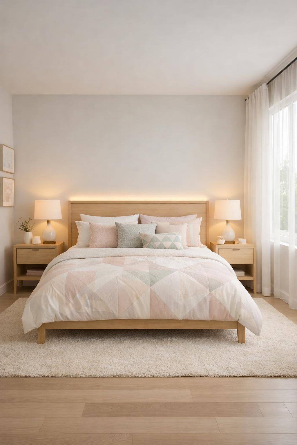 Modernes Schlafzimmer einrichten- Kombiniere zarte Farben und dezente Muster