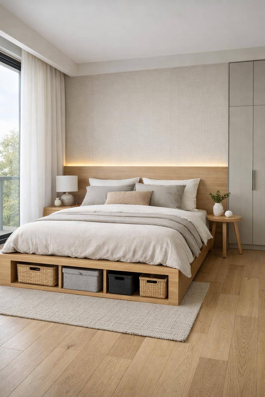 Modernes Schlafzimmer einrichten- Optimiere Stauraum mit Boxen unter dem Bett