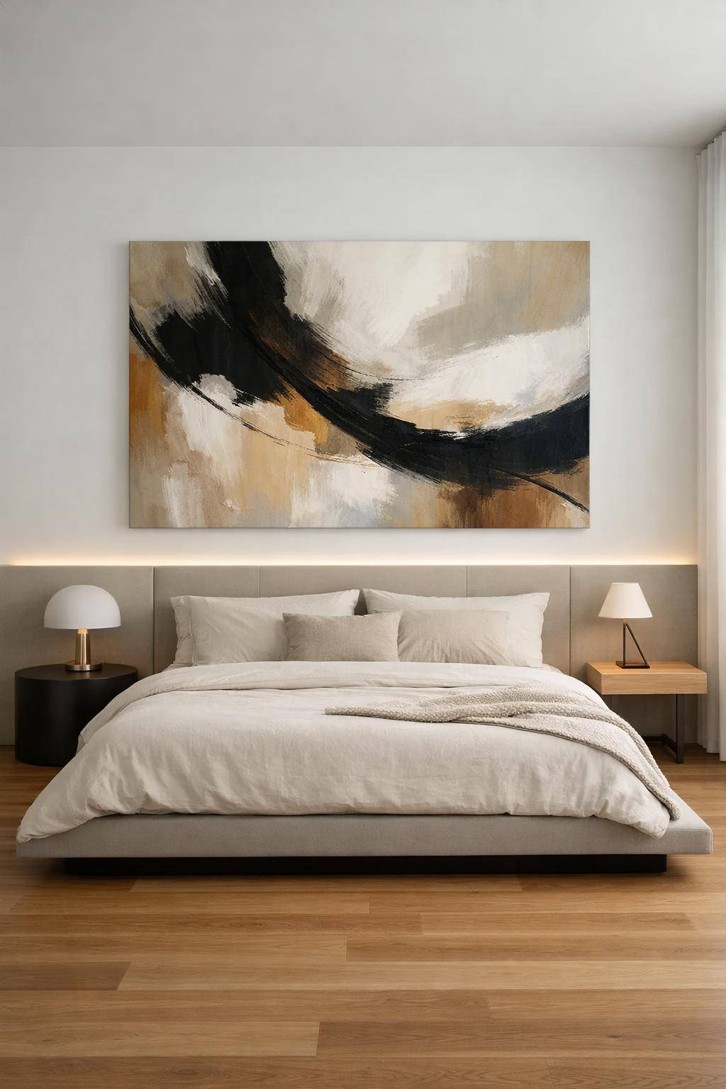 Modernes Schlafzimmer einrichten- Style deine Wand mit abstrakter Kunst