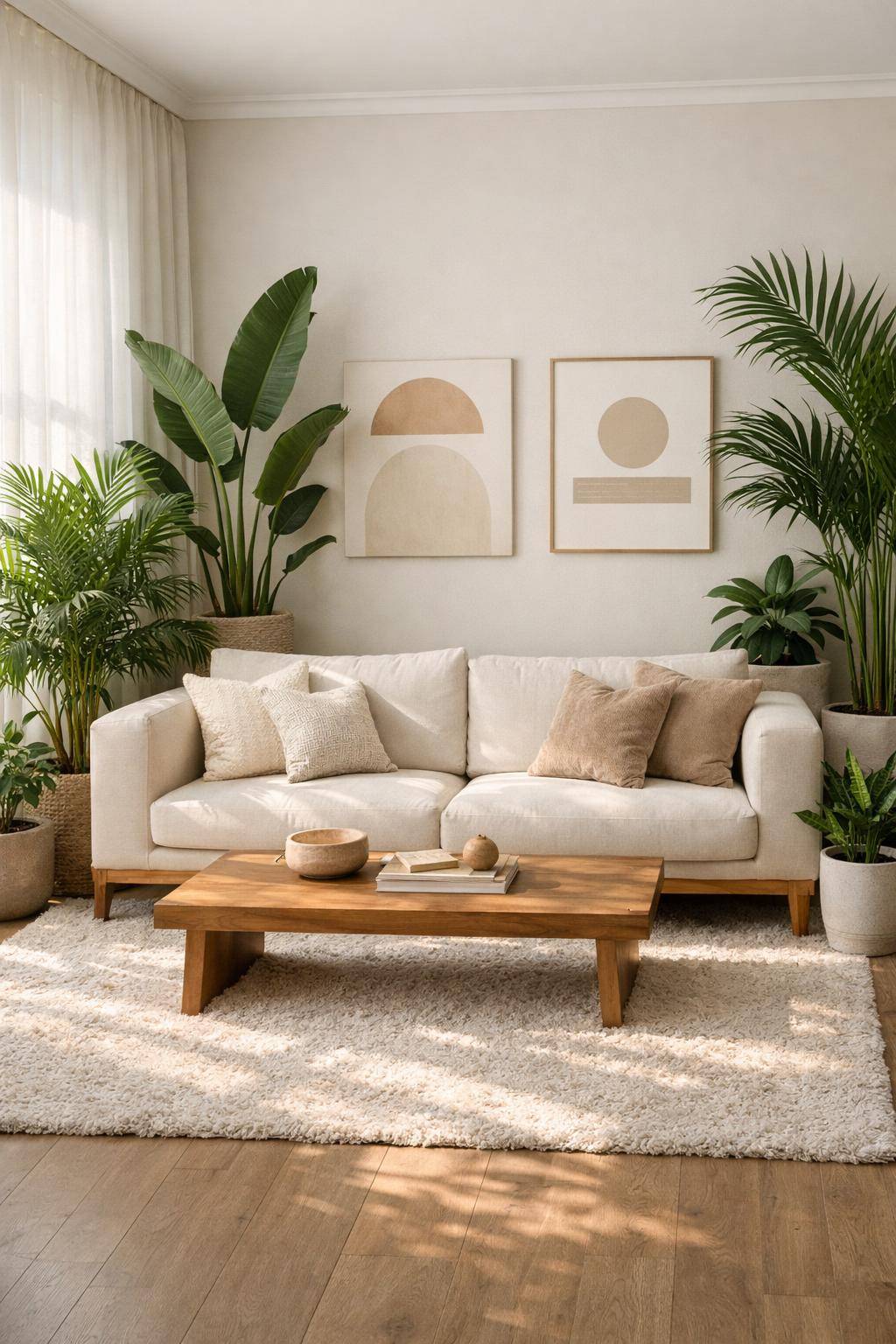 Pflanzen im Wohnzimmer: Ideen und Inspiration- Ergänze deine Couch mit einem Palmen-Dschungel