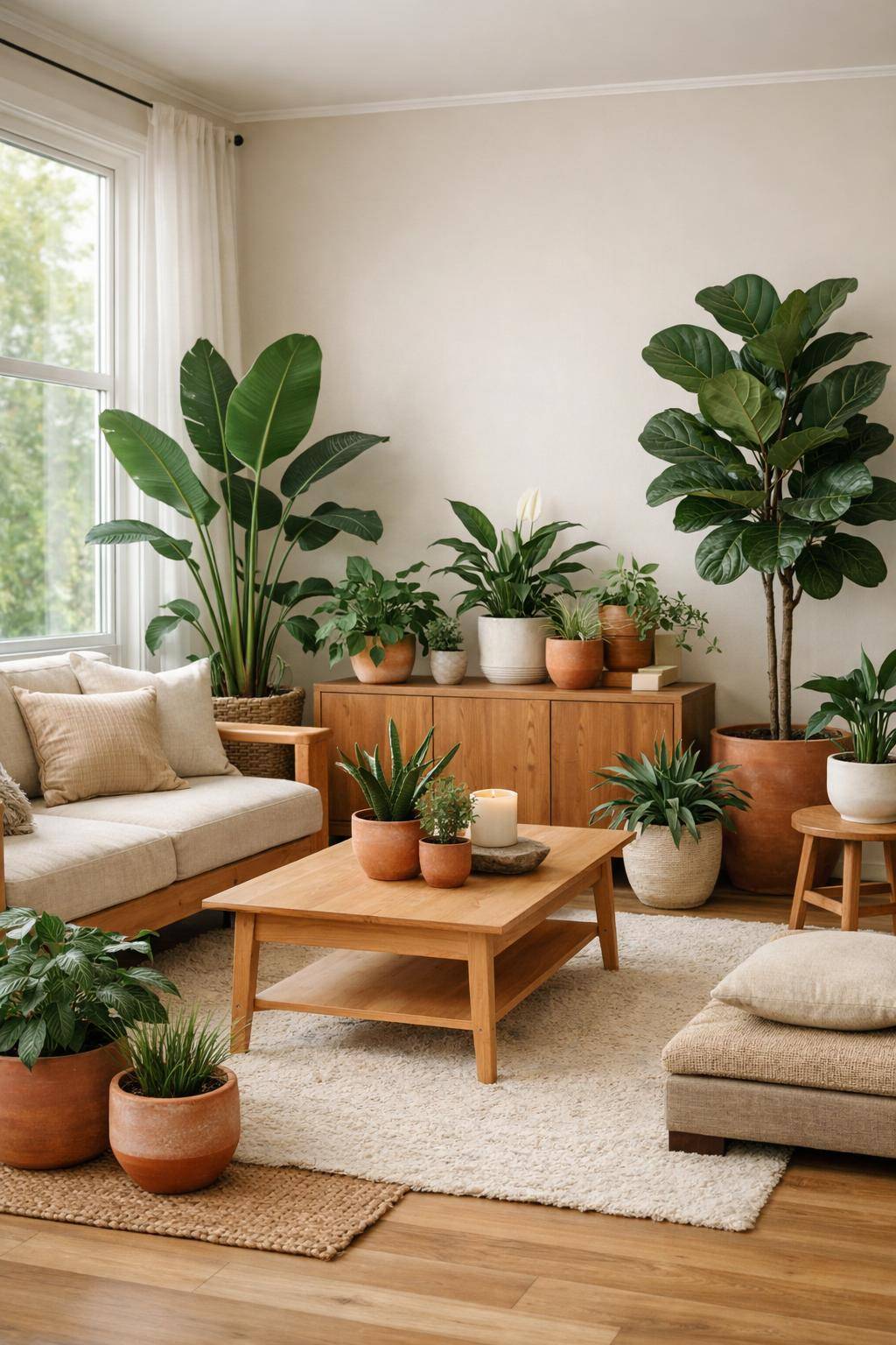 Pflanzen im Wohnzimmer: Ideen und Inspiration- Mische Höhen und Formen für Lebendigkeit