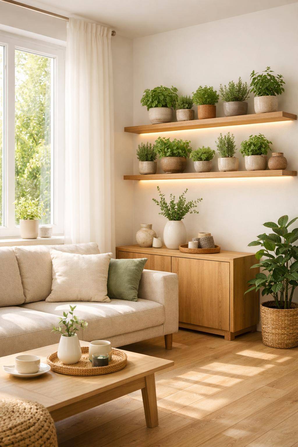 Pflanzen im Wohnzimmer: Ideen und Inspiration- Platziere eine Mini-Kräuterecke für Frischeduft