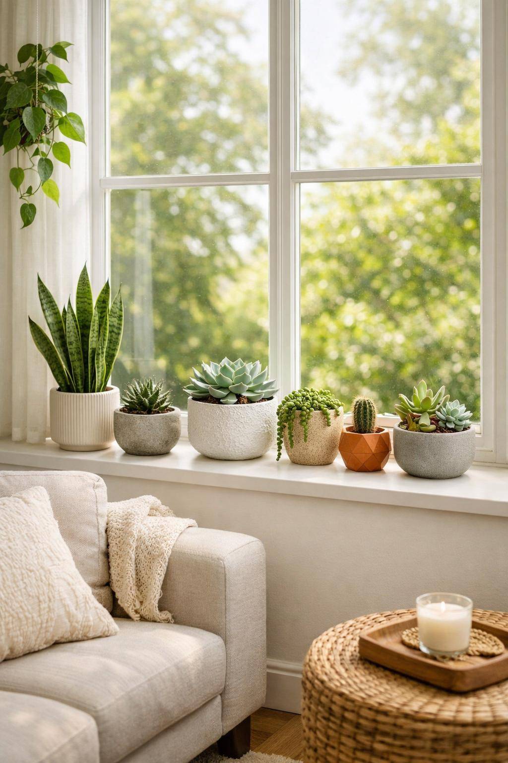 Pflanzen im Wohnzimmer: Ideen und Inspiration- Schmücke dein Fensterbrett mit Sukkulenten