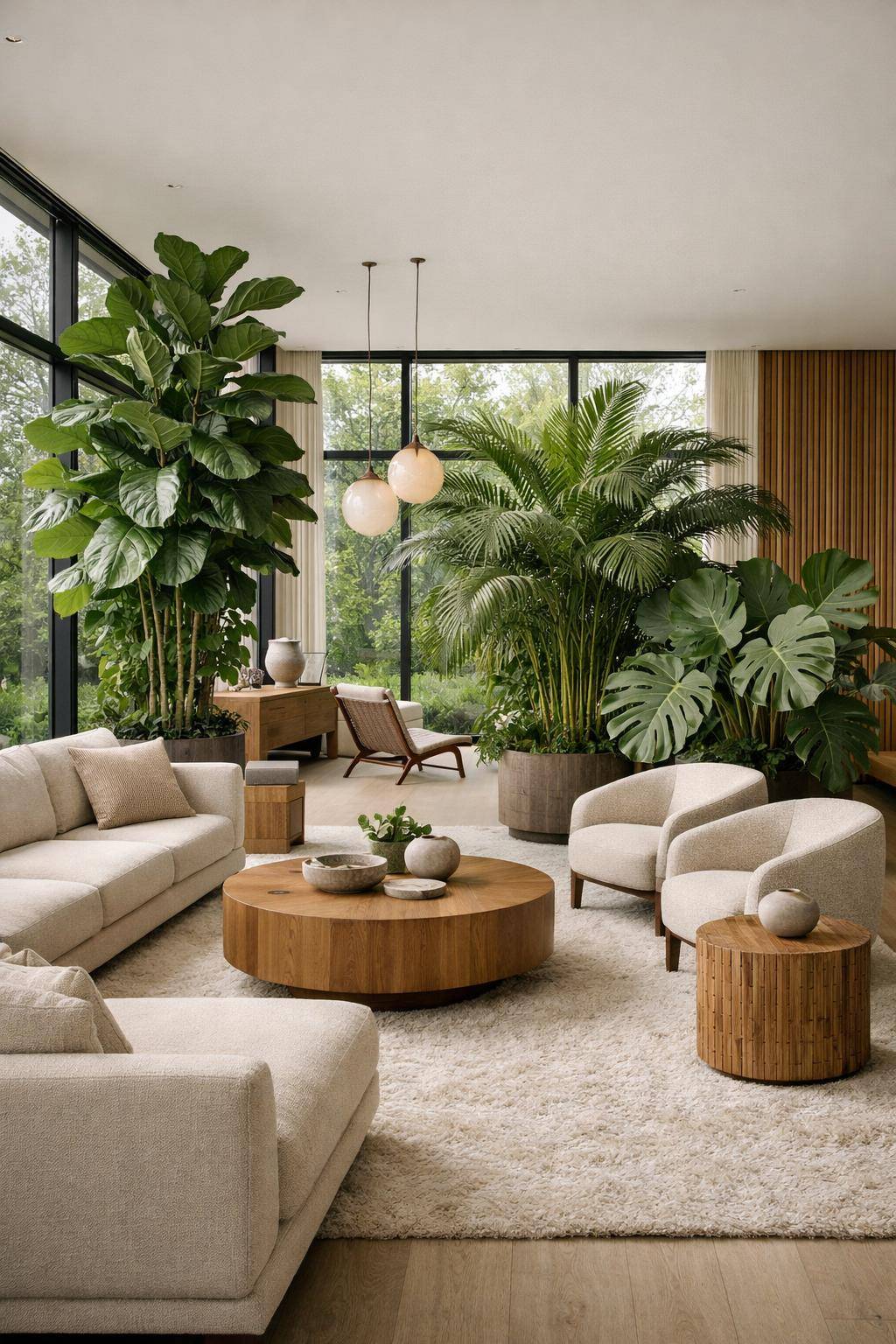 Pflanzen im Wohnzimmer: Ideen und Inspiration- Verwende XL-Pflanzen als natürlichen Raumteiler