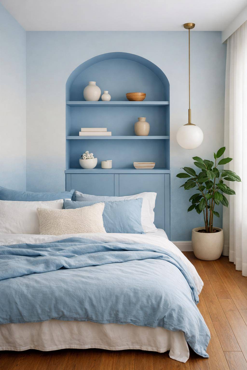 Schöne Ideen für Schlafzimmer in Blau- Baue ein Regal in Himmelblau
