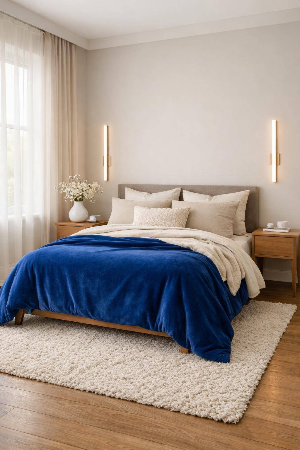 Schöne Ideen für Schlafzimmer in Blau- Ergänze eine Tagesdecke in Royalblau