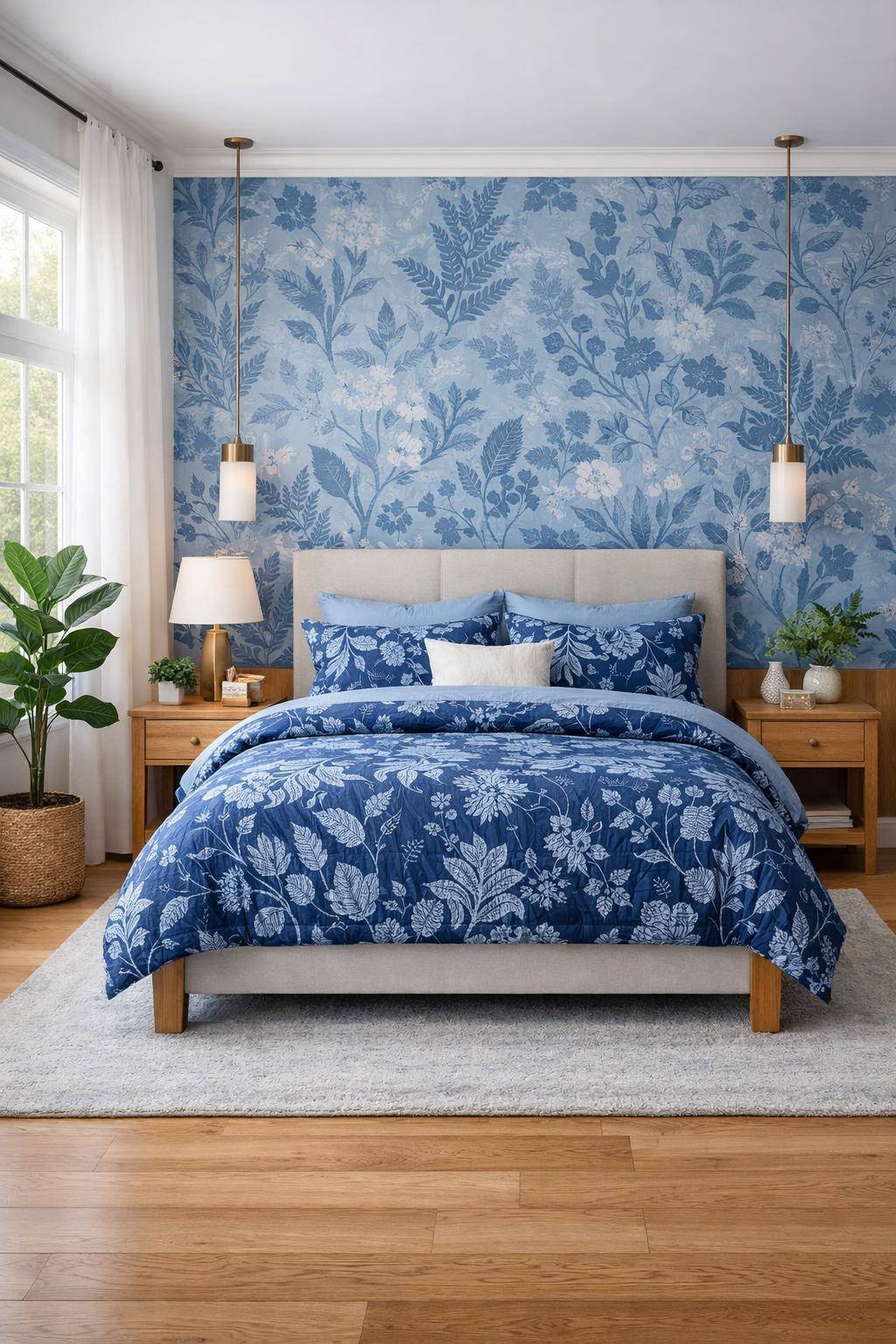 Schöne Ideen für Schlafzimmer in Blau- Erweitere den Look durch blaue Prints