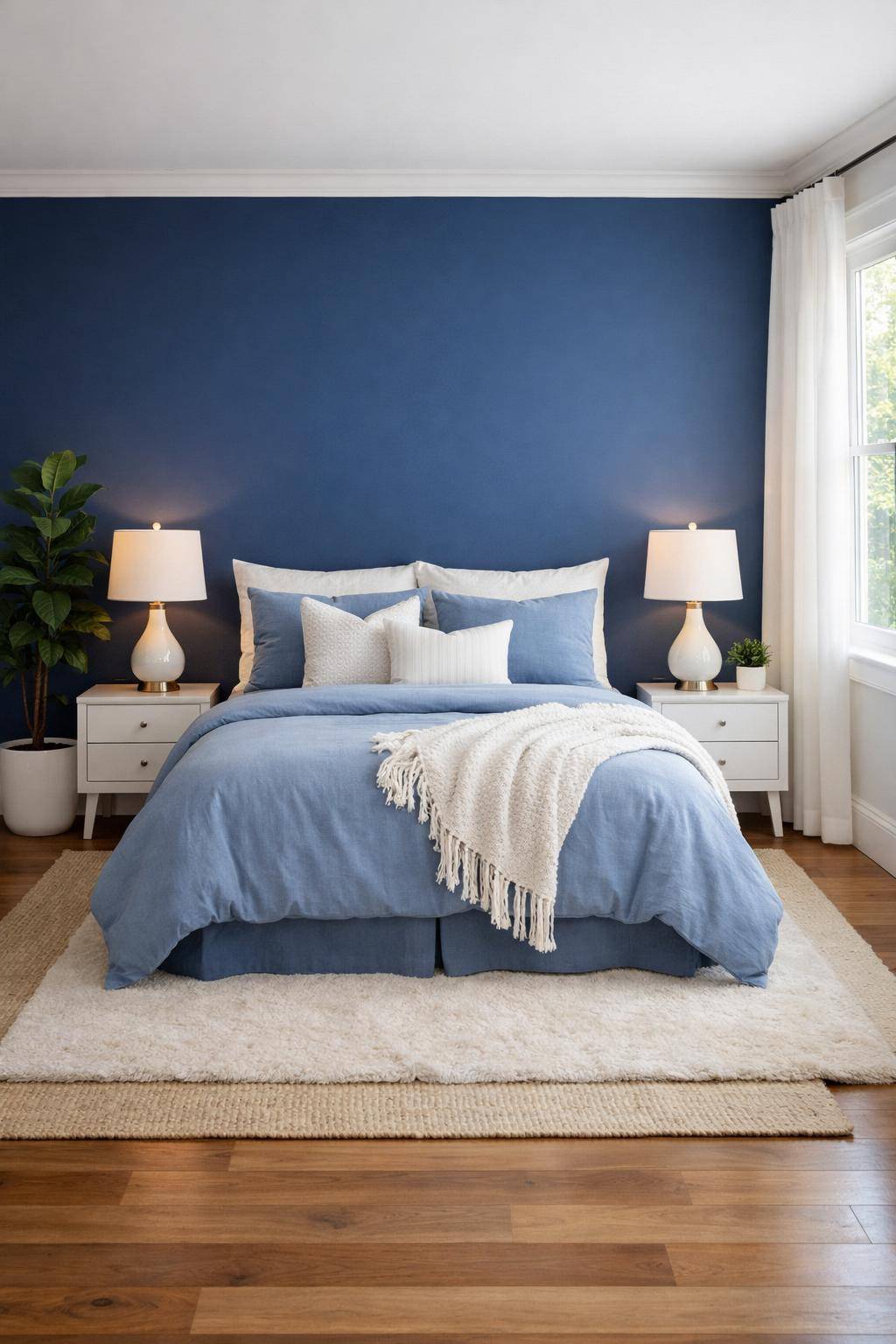 Schöne Ideen für Schlafzimmer in Blau- Kombiniere Blau mit weißen Akzenten