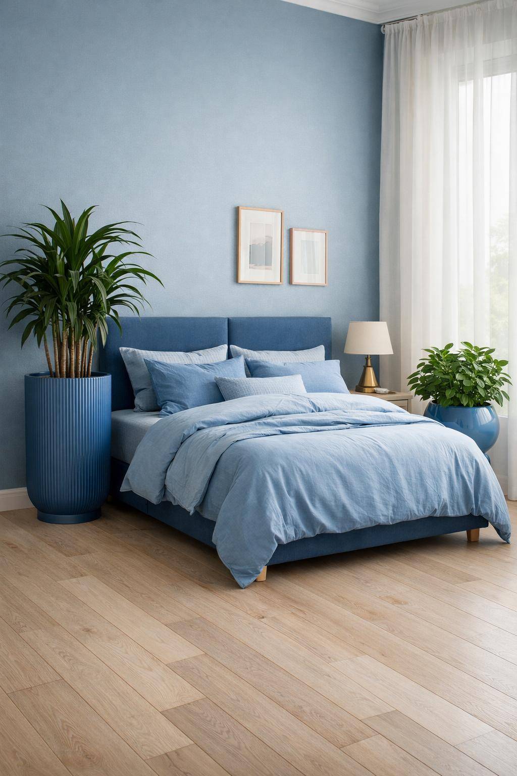 Schöne Ideen für Schlafzimmer in Blau- Probiere Pflanzen in blauen Töpfen aus