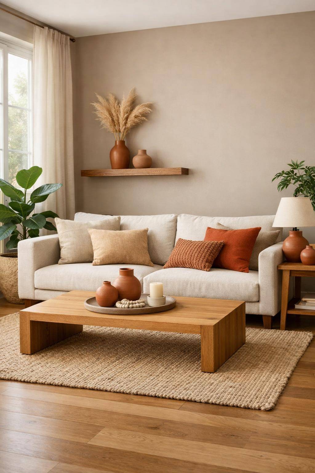 Schöne Ideen für Wandfarbe im Wohnzimmer-  
Arbeite mit ruhigen Erdfarben für Behaglichkeit