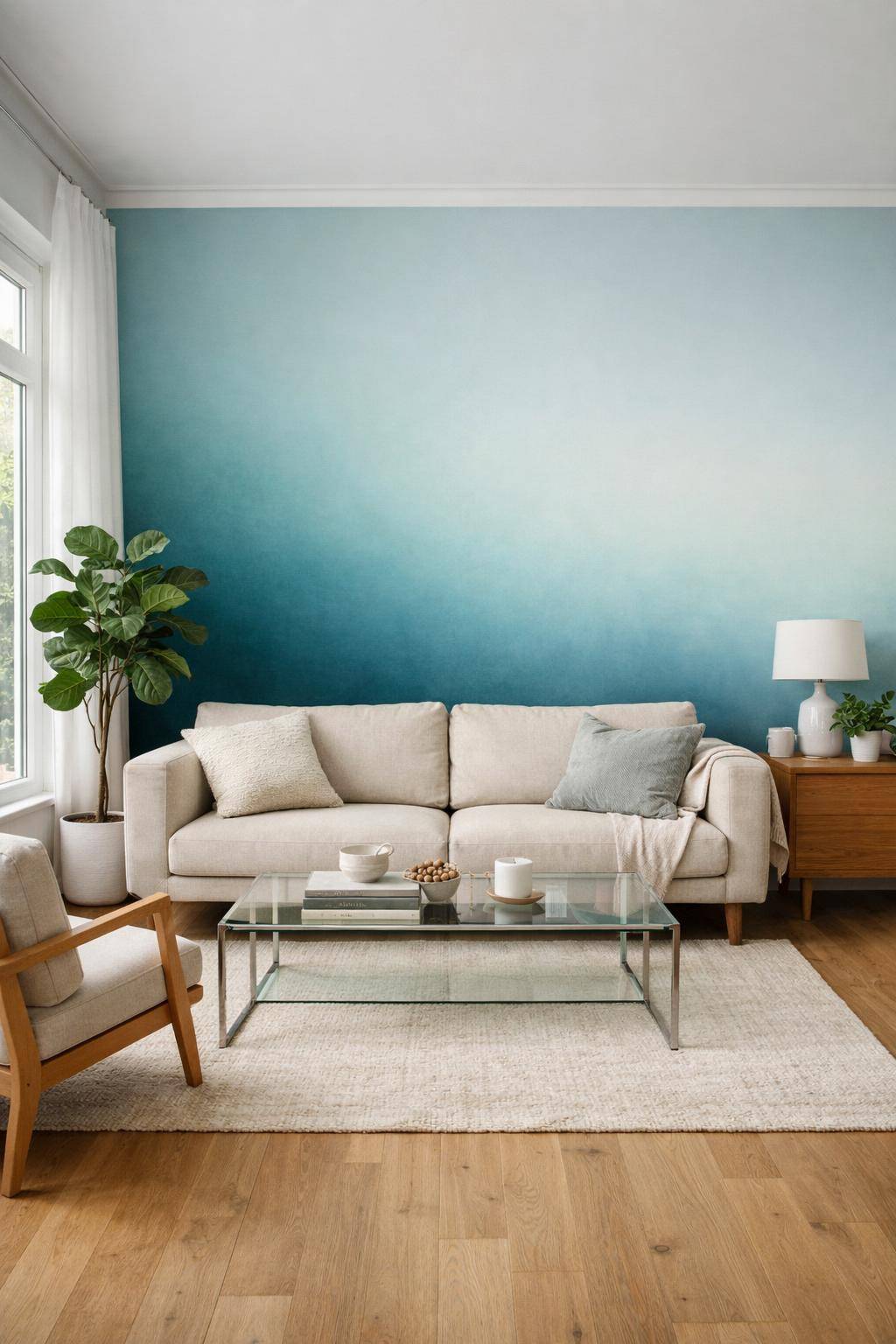 Schöne Ideen für Wandfarbe im Wohnzimmer-  
Experimentiere mit ombré Farbverläufen an den Wänden