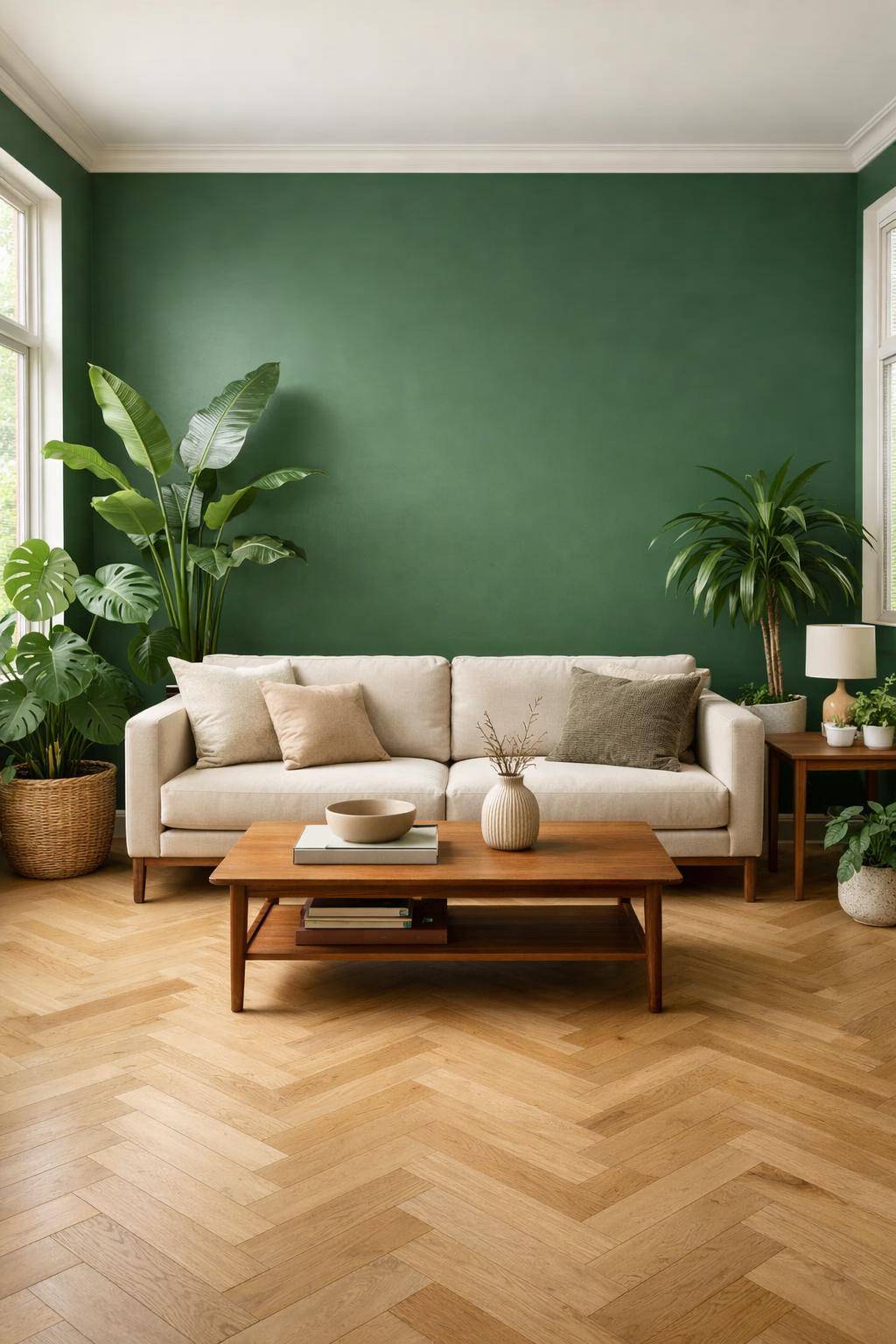 Schöne Ideen für Wandfarbe im Wohnzimmer-  
Finde Inspiration in botanischen Grüntönen