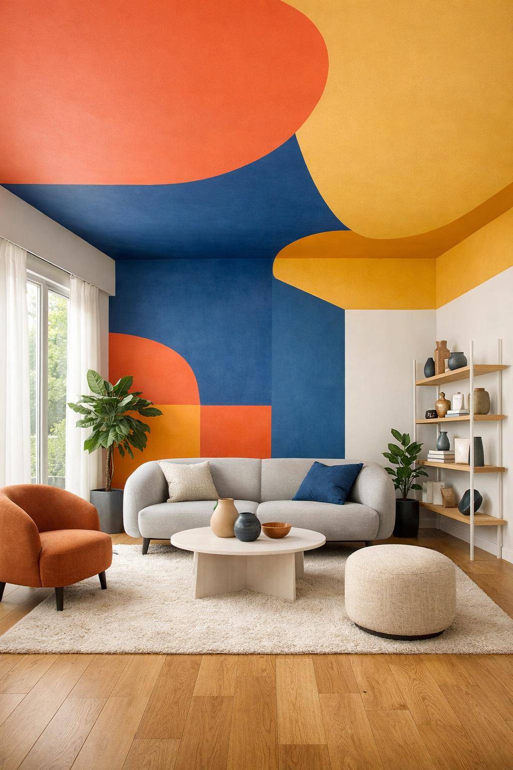 Schöne Ideen für Wandfarbe im Wohnzimmer-  
Lass Farbflächen über die Decke laufen