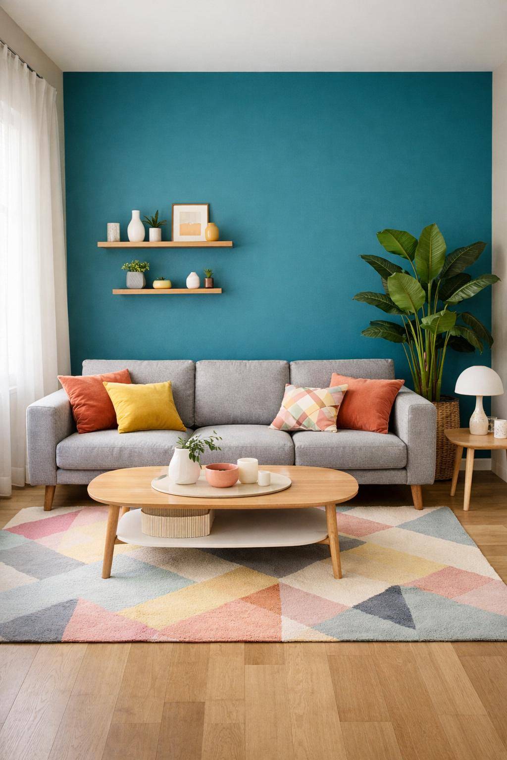 Schöne Ideen für Wandfarbe im Wohnzimmer-  
Setze auf eine Akzentwand in Kontrastfarbe