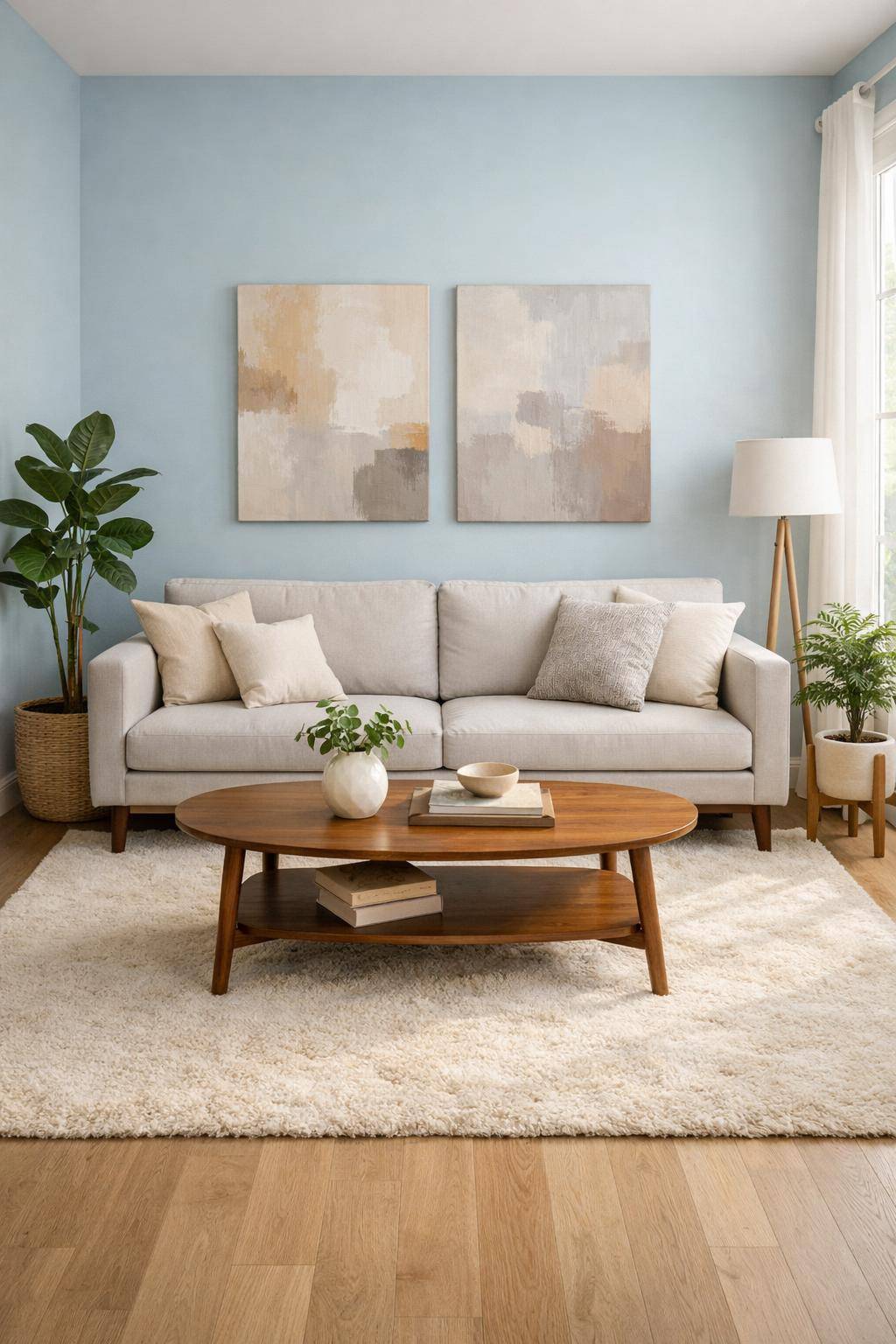 Schöne Ideen für Wandfarbe im Wohnzimmer-  
Spiele mit zarten Blautönen für Frische