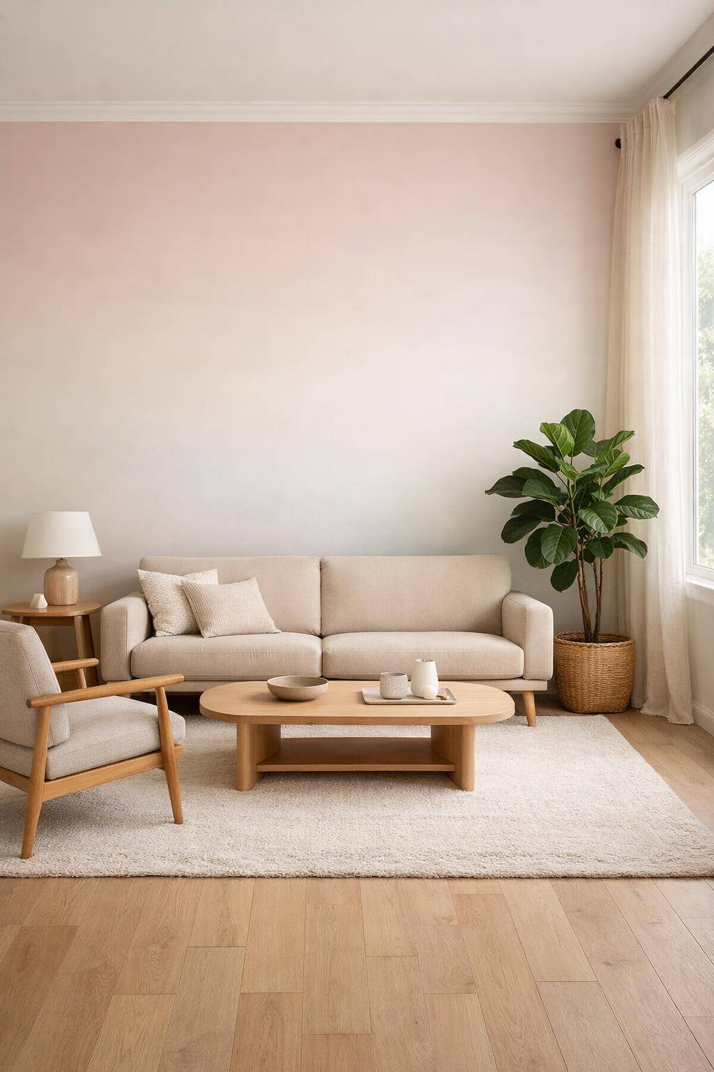 Schöne Ideen für Wandfarbe im Wohnzimmer-  
Verwende Tapeten mit dezenten Farbverläufen