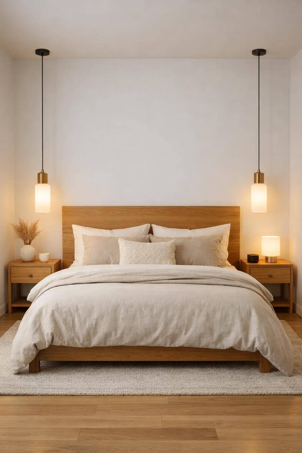 Schlafzimmer Beleuchtung: Ideen und Inspiration- Hänge minimalistische Pendelleuchten über das Bett