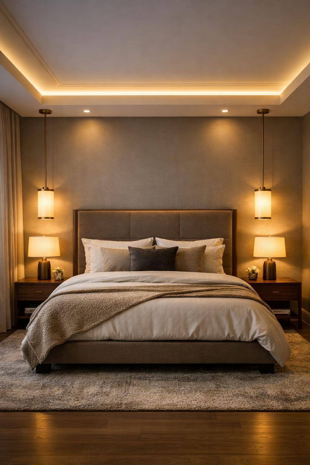 Schlafzimmer Beleuchtung: Ideen und Inspiration- Kombiniere unterschiedliche Leuchten für Balance