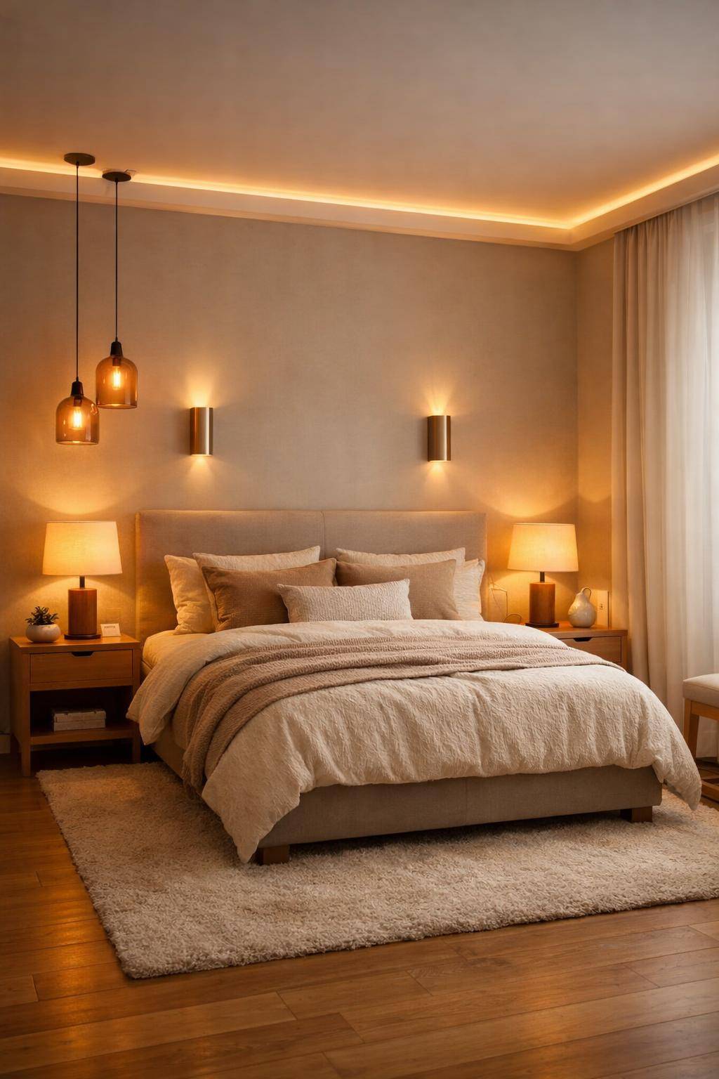 Schlafzimmer Beleuchtung: Ideen und Inspiration- Schaffe Wohlfühlzonen mit warmen Lichtquellen