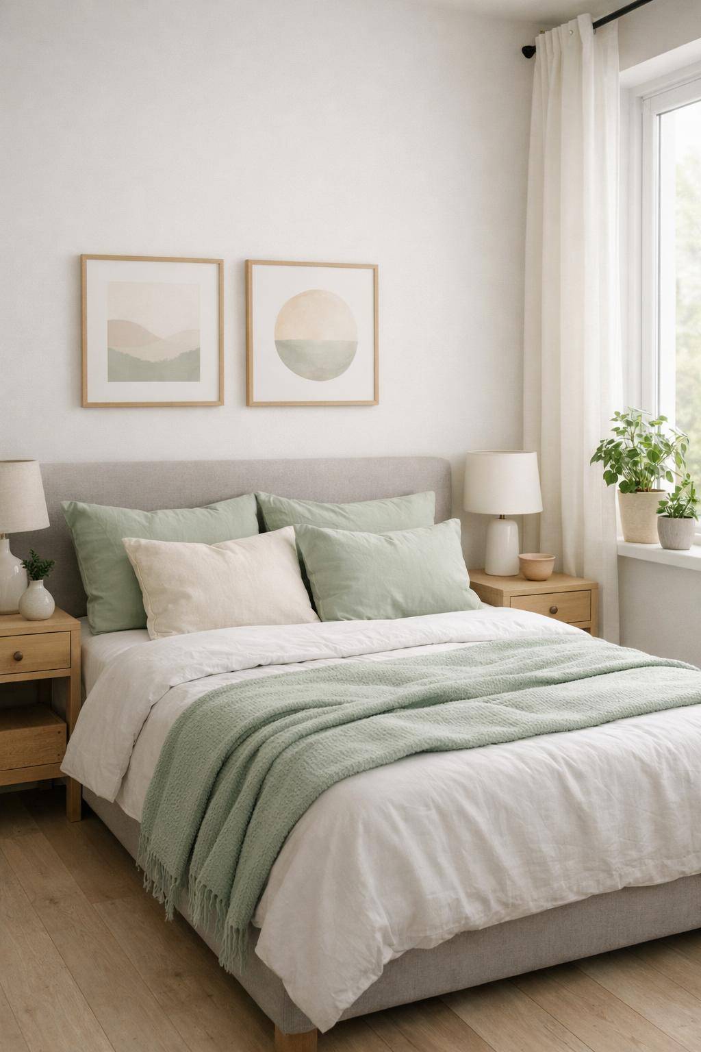 Schlafzimmer in Grün: Ideen und Inspiration- Dekoriere mit pastellgrünen Kissen und Decken