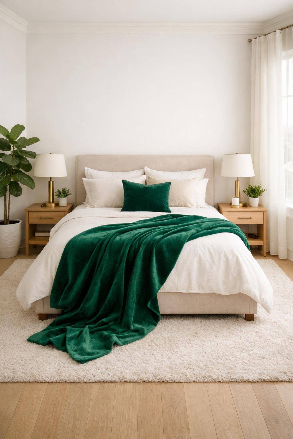 Schlafzimmer in Grün: Ideen und Inspiration- Ergänze eine smaragdgrüne Tagesdecke für Eleganz