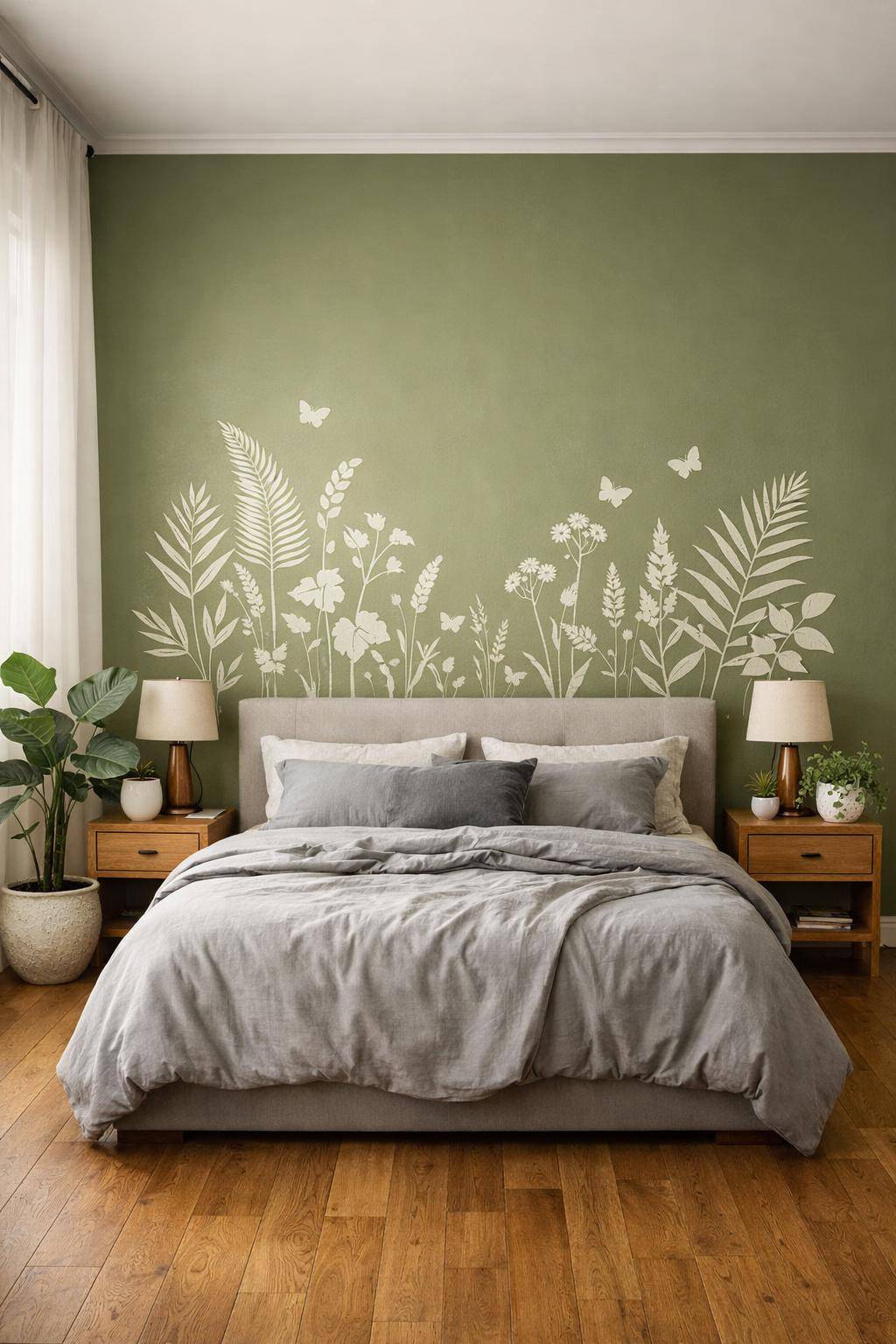 Schlafzimmer in Grün: Ideen und Inspiration- Fitnessiere mit grünem Wandtattoo die Raumwirkung