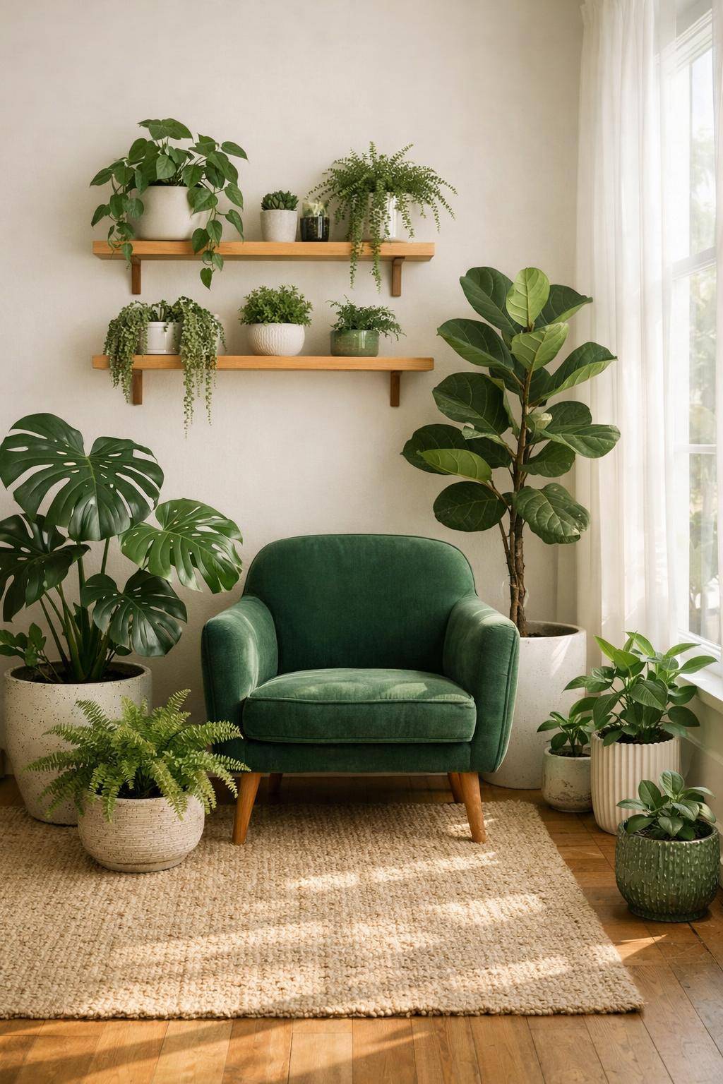 Schlafzimmer in Grün: Ideen und Inspiration- Gestalte eine Pflanzenecke mit Zimmerpflanzen