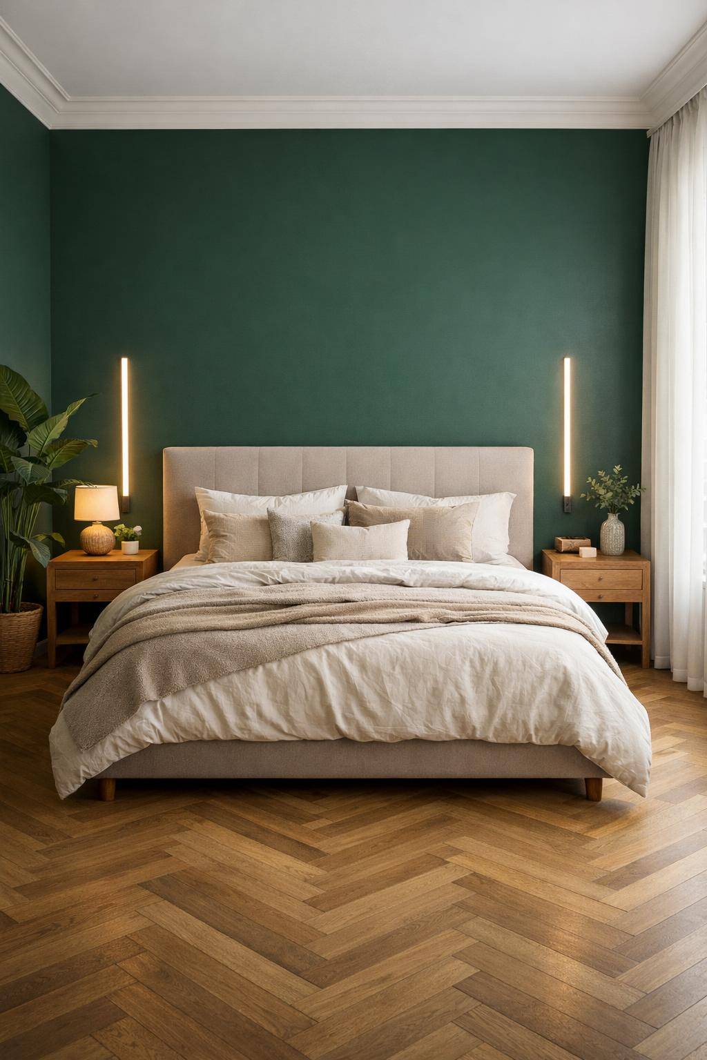 Schlafzimmer in Grün: Ideen und Inspiration- Integriere dunkelgrüne Akzentwände ins Konzept