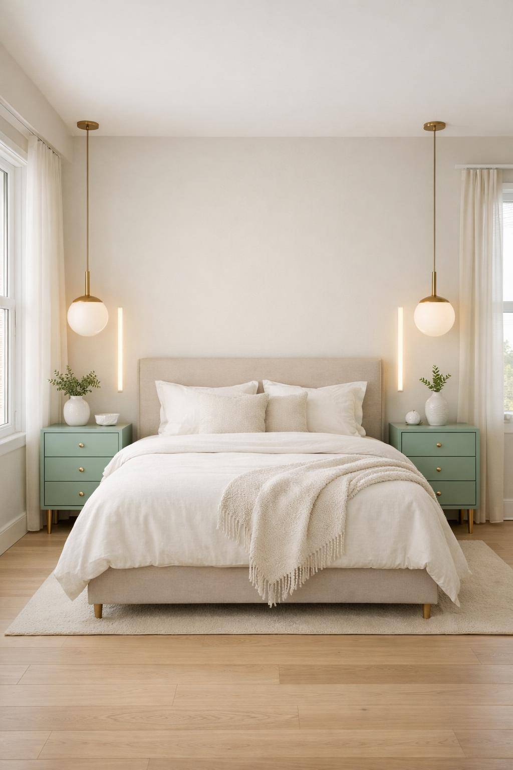 Schlafzimmer in Grün: Ideen und Inspiration- Verwende mintgrüne Nachttische als Hingucker