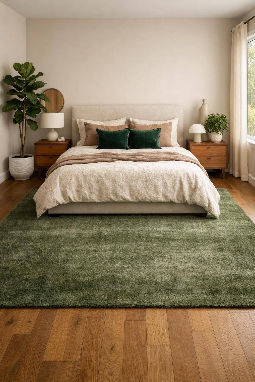 Schlafzimmer in Grün: Ideen und Inspiration- Wähle moosgrüne Teppiche für mehr Wärme