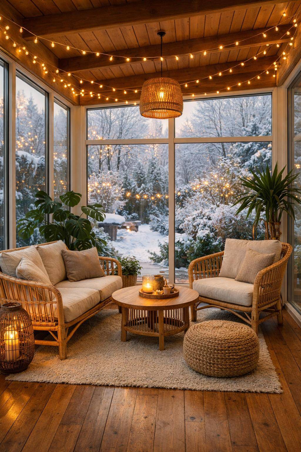 Wintergarten einrichten- Dekoriere mit Lichterketten für Stimmung