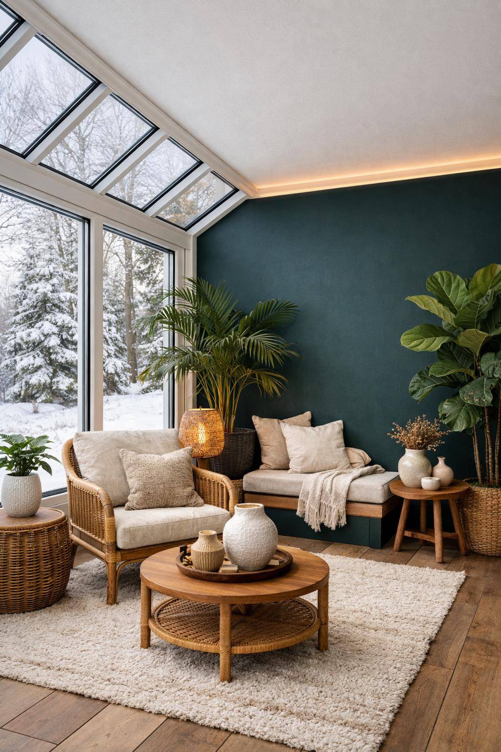 Wintergarten einrichten- Experimentiere mit stilvoller Wandfarbe