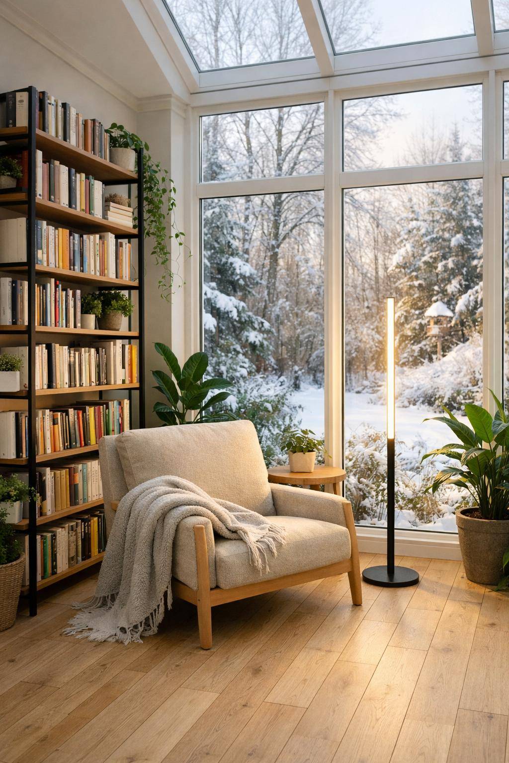Wintergarten einrichten- Gestalte einen Lesebereich mit Bücherregal