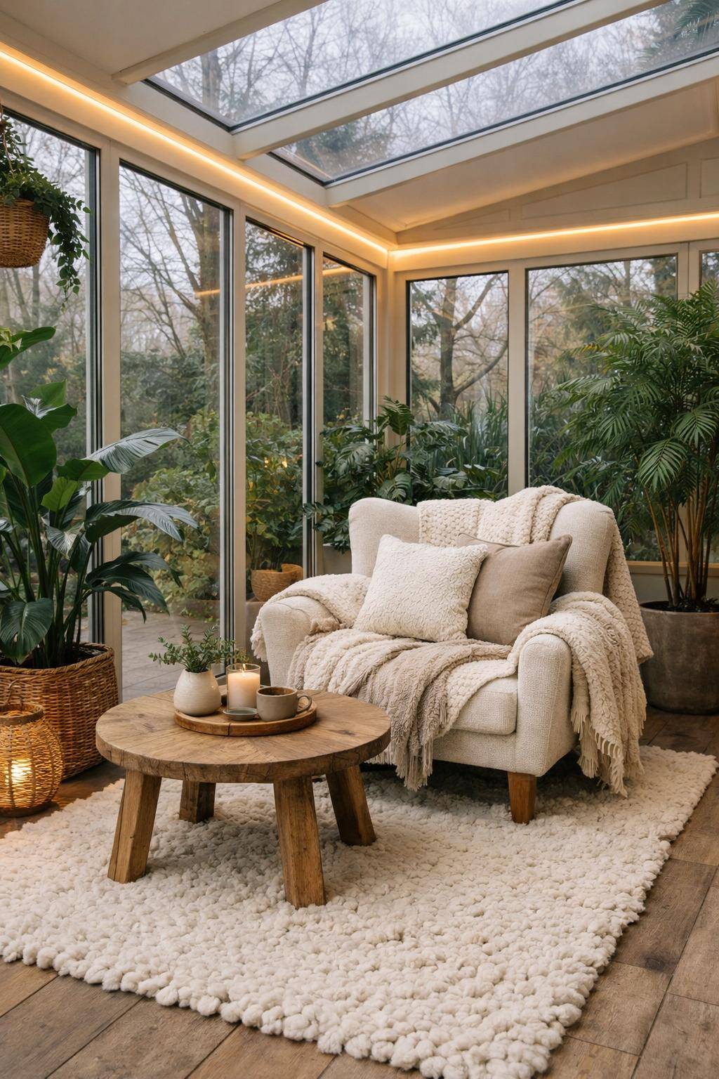 Wintergarten einrichten- Schaffe eine Kuschelecke mit Decken