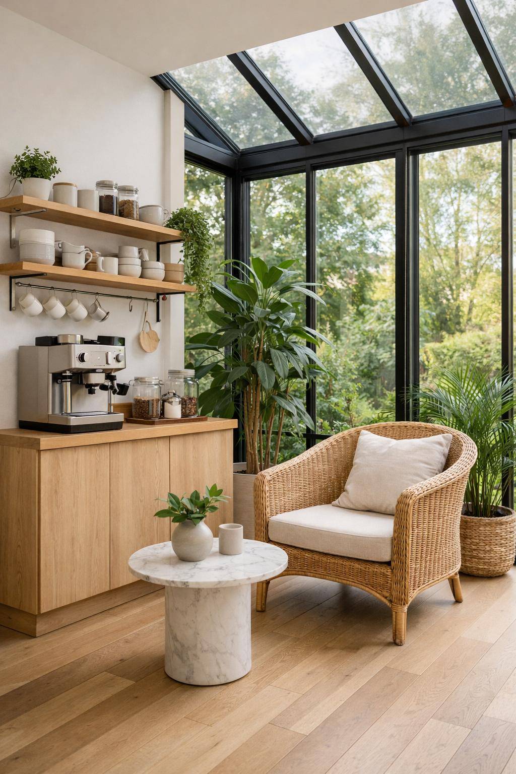 Wintergarten einrichten- Stelle eine kleine Kaffeebar auf