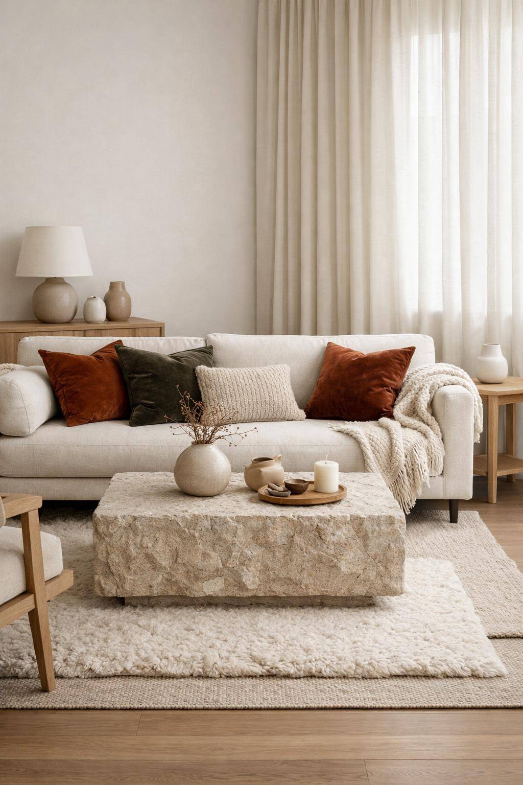 Wohnzimmer einrichten: Ideen und Inspiration-Kombiniere verschiedene Texturen für mehr Gemütlichkeit