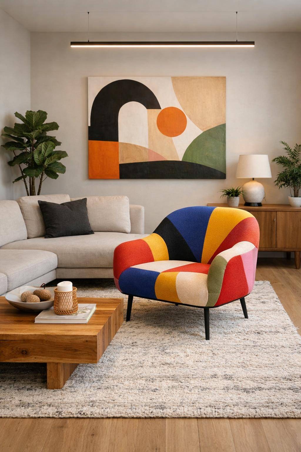 Wohnzimmer einrichten: Ideen und Inspiration- Wähle einen farbigen Hingucker als Highlight