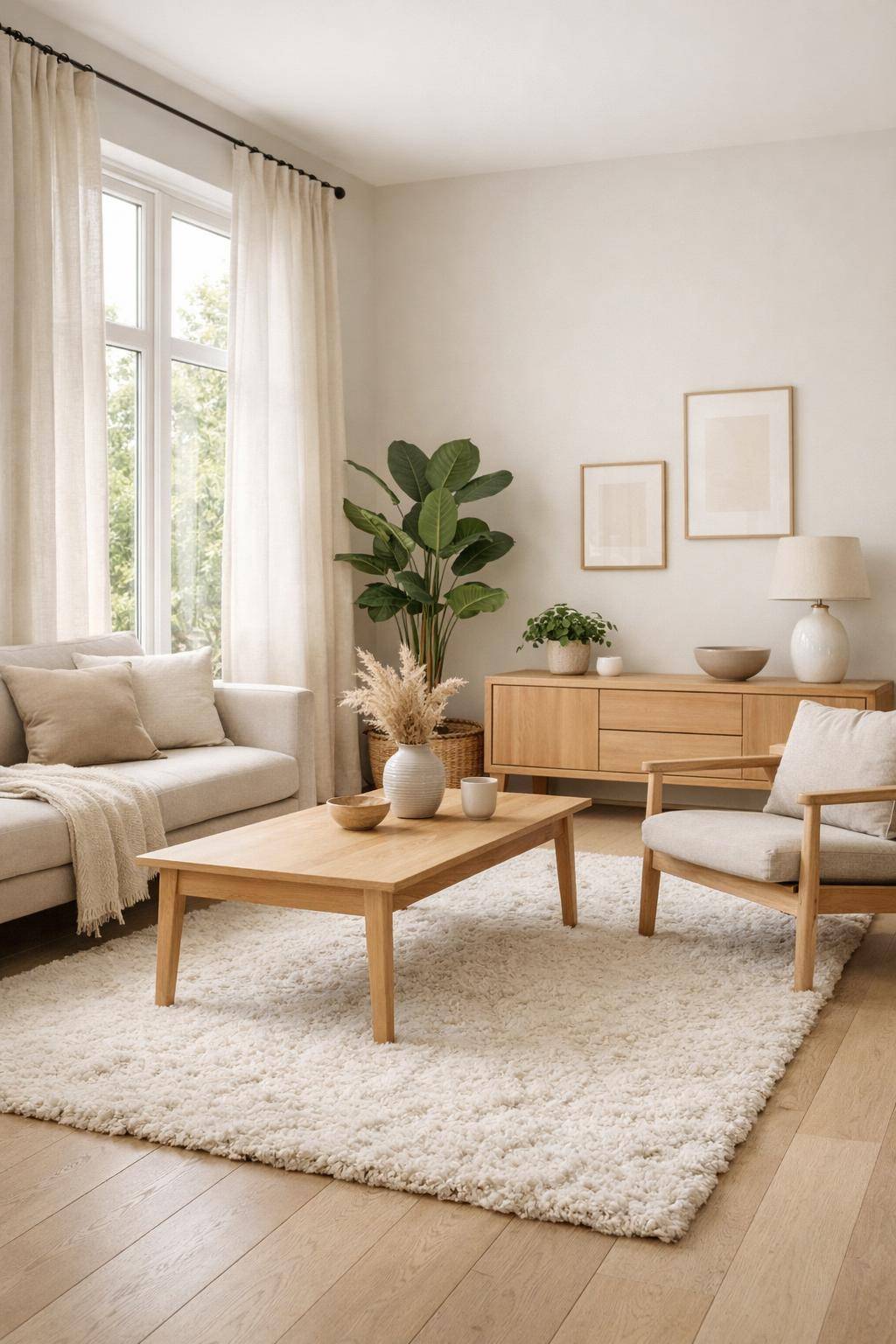 Wohnzimmer skandinavisch einrichten-Setze auf helle Holzmöbel und Naturtöne