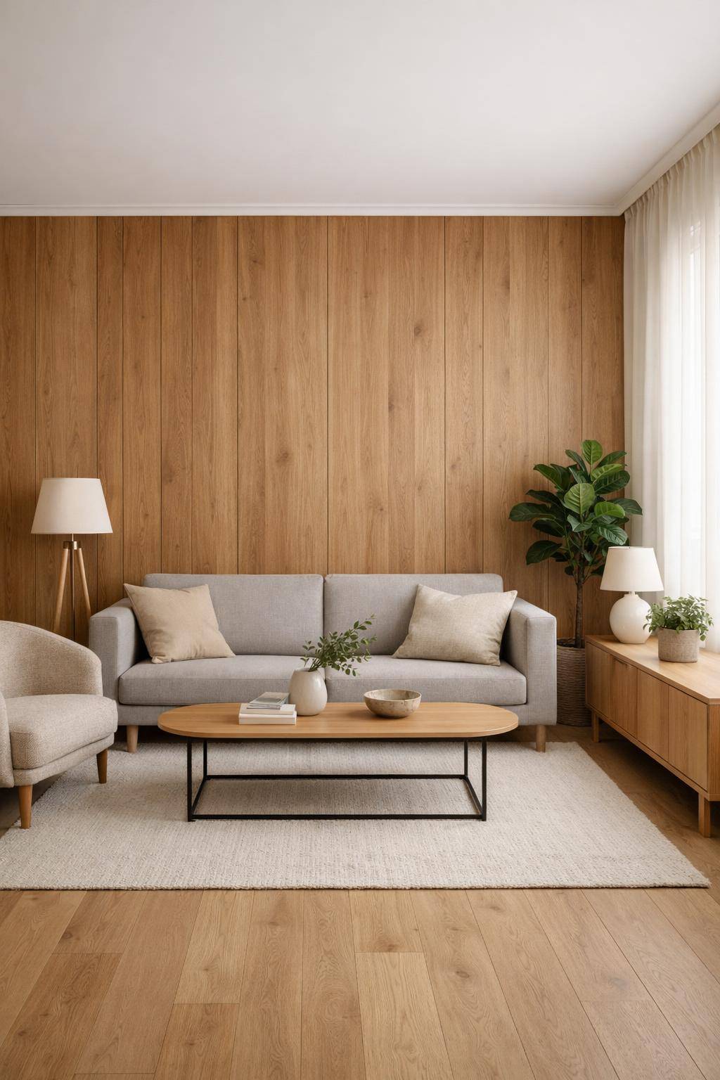 Wohnzimmer skandinavisch einrichten- Belebe deine Wände mit Holzpaneelen