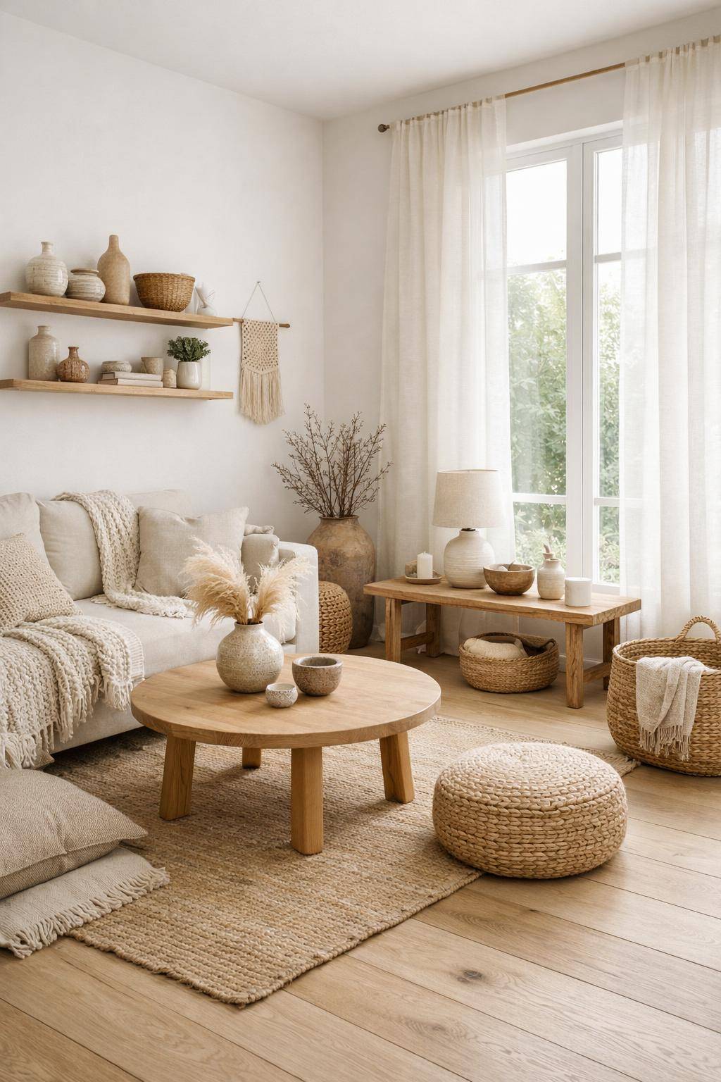 Wohnzimmer skandinavisch einrichten- Verwende handgemachte Deko aus Naturmaterialien