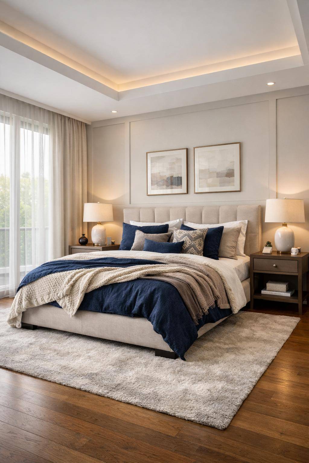 großes Schlafzimmer einrichten- Arrangiere Tagesdecken und Kissen abwechslungsreich