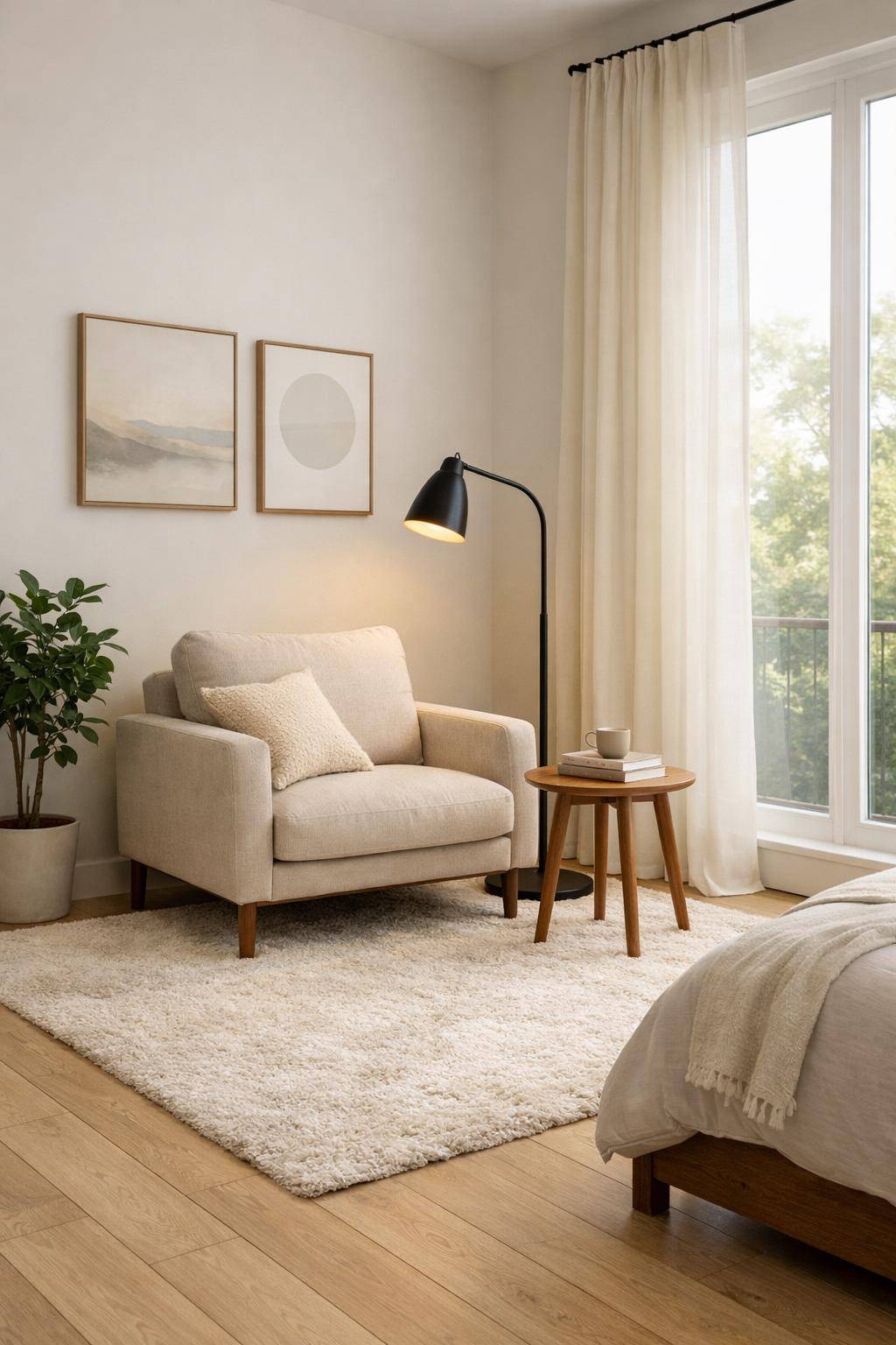 großes Schlafzimmer einrichten- Gestalte eine Leseecke mit Sessel und Licht