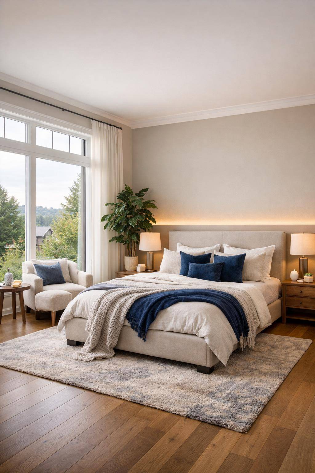 großes Schlafzimmer einrichten- Mixe verschiedene Texturen für Coziness