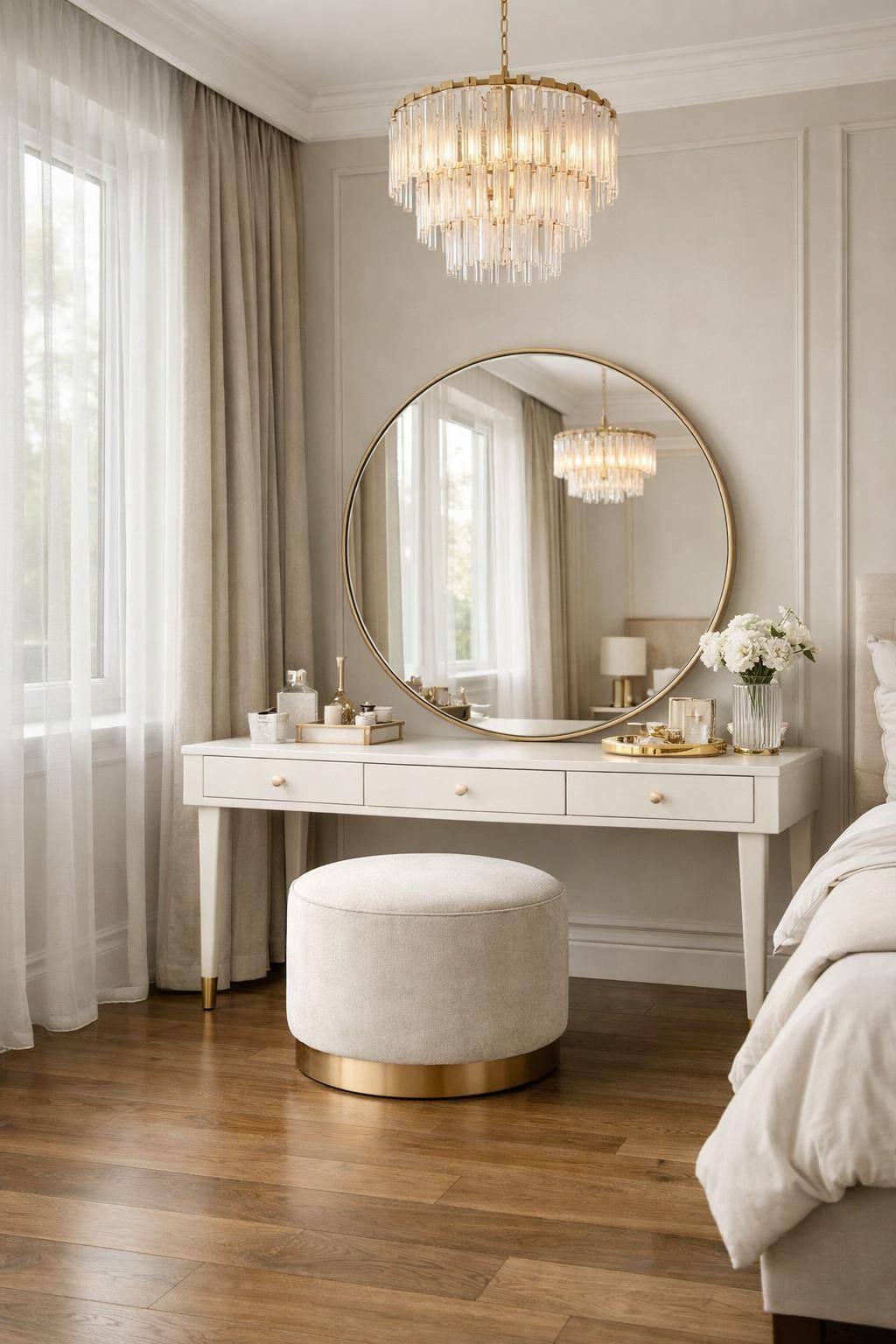 großes Schlafzimmer einrichten- Richte dir einen Schminktisch mit Spiegel ein