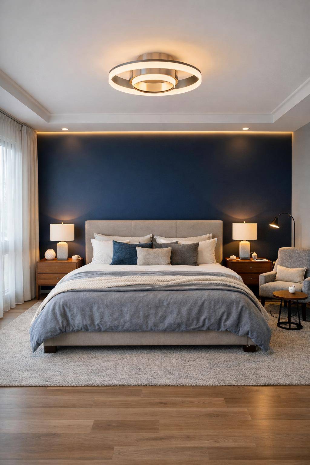 großes Schlafzimmer einrichten- Spiele mit Wandfarben für Tiefe und Kontrast