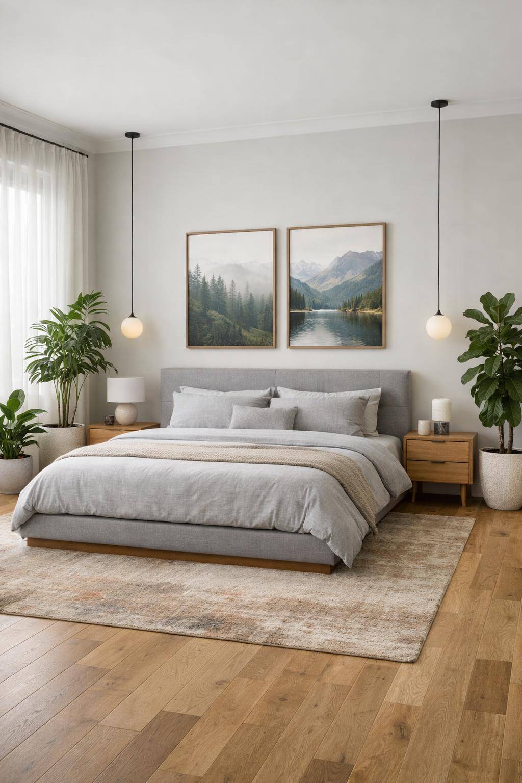 großes Schlafzimmer einrichten- Verteile Pflanzen für frische Akzente