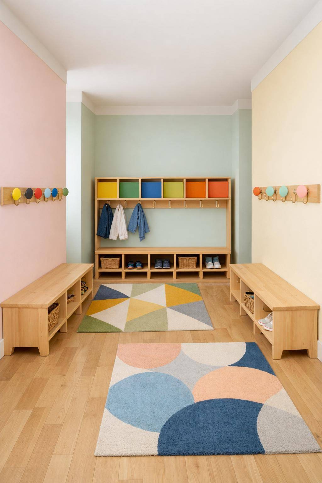 kinderfreundlichen Flur gestalten-Gestalte eine bunte Garderobe auf Kinderhöhe